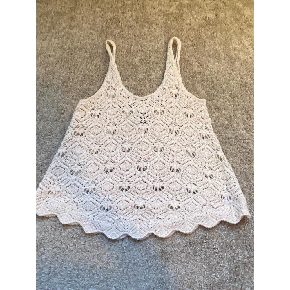 American Eagle Top Women XXS Lace Crochet Beige Cream Y2K Babydoll Tank 1